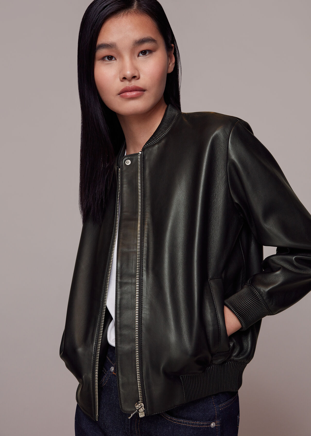 Laura Leather Bomber Jacket